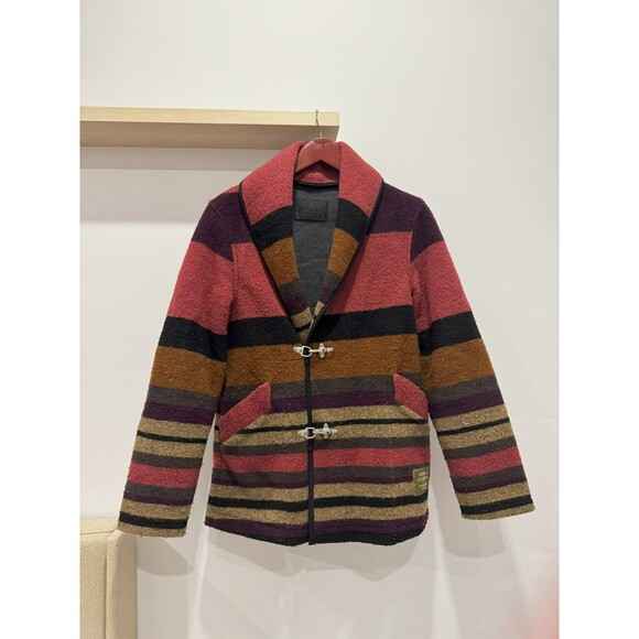 Scotch & Soda Mens S Red Striped Outdoor Equipment Wool Blanket Jacket Western - Picture 1 of 10
